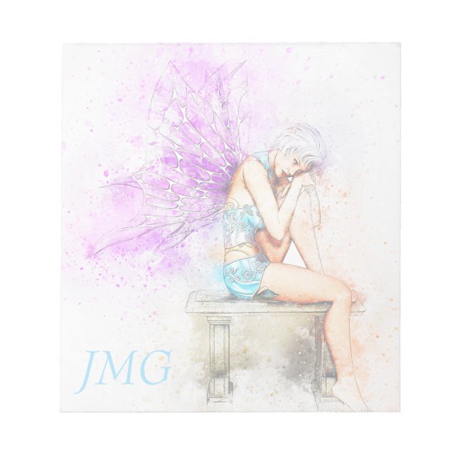 Aquarellfarben in Blau mit Monogramm Notizblock (Vorderseite)