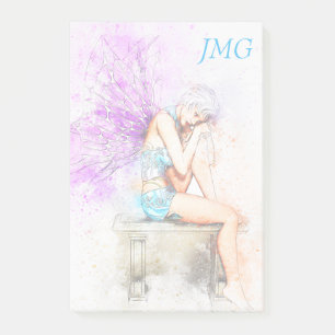 Aquarellfarben in Blau mit Monogramm Post-it Klebezettel
