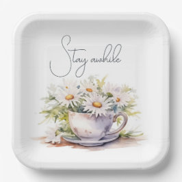 Aquarellfarben in Kaffeebechern mit Text Pappteller