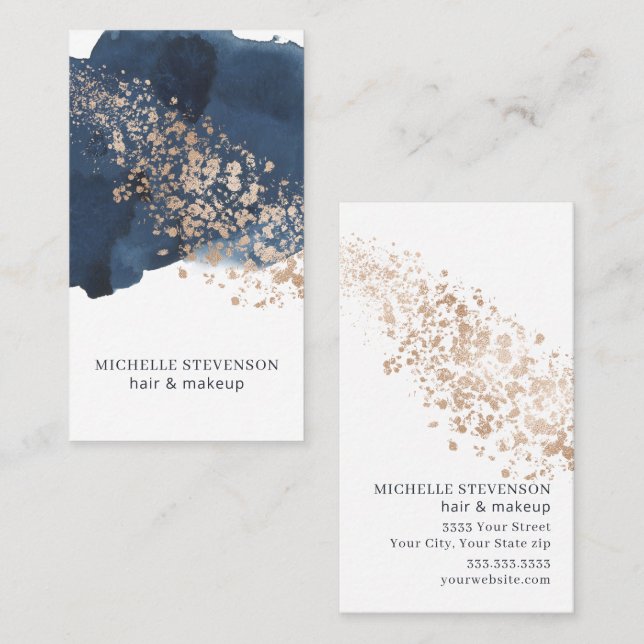 Aquarellfarben Indigoblau und Gold Visitenkarte (Vorne/Hinten)