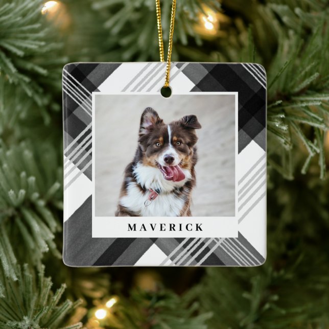 Aquarellfarben Kariert Pet Foto Weihnachten Keramikornament (Baum)