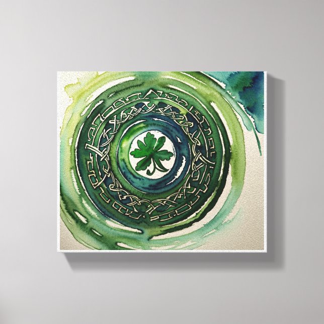 Aquarellfarben Kleeblatt Celtic Knot Canvas Print Leinwanddruck (Vorderseite)