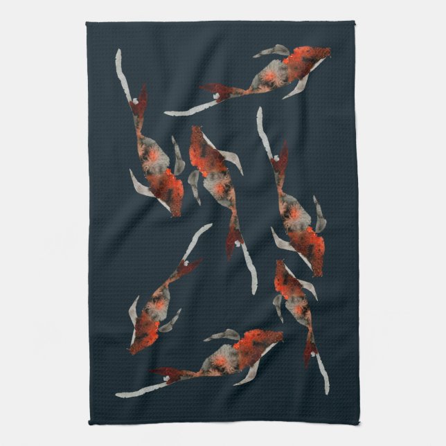 Aquarellfarben-Koi-Aquariendarstellung Geschirrtuch (Vertikal)