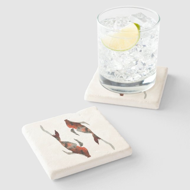 Aquarellfarben-Koi-Aquariendarstellung Steinuntersetzer (Seitenansicht)