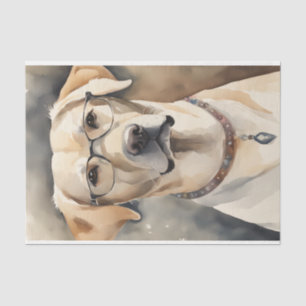 Aquarellfarben-Labrador in Brillendekoupage Seidenpapier