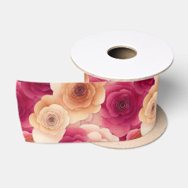 Aquarellfarben Lebende, rosa Frühlingsblumen Satinband