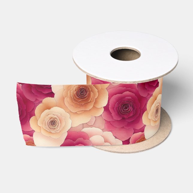 Aquarellfarben Lebende, rosa Frühlingsblumen Satinband (Spule)