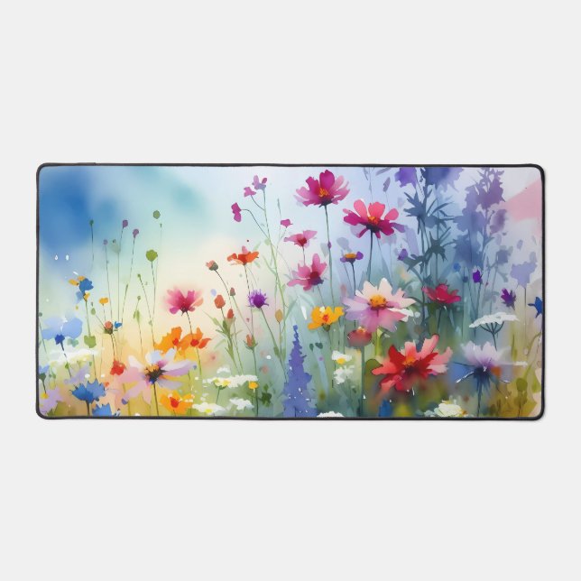Aquarellfarben Lebende Wildblumen Schreibtischunterlage (Vorderseite)