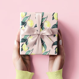 Aquarellfarben Lemonen und Blätter Gelb Nahtloses  Geschenkpapier