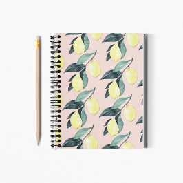Aquarellfarben Lemonen und Blätter Gelb Nahtloses  Notizbuch