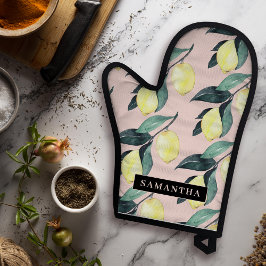 Aquarellfarben Lemonen und Blätter Gelb Nahtloses  Ofenhandschuh & Topflappen-Set