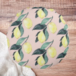 Aquarellfarben Lemonen und Blätter Gelb Nahtloses  Rundes Kissen<br><div class="desc">Aquarellfarben Lemonen und Blätter Gelb Nahtloses Muster</div>