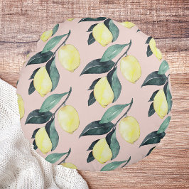 Aquarellfarben Lemonen und Blätter Gelb Nahtloses  Rundes Kissen
