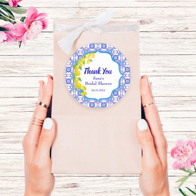 Aquarellfarben Lemons Amalfi Bridal Danke Runde Runder Aufkleber (Von Creator hochgeladen)