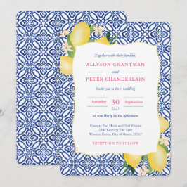 Aquarellfarben Lemons Blue Tiles Amalfi Wedding Einladung
