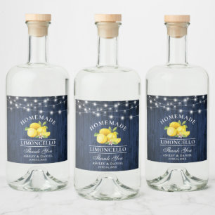 Aquarellfarben Lemons Blue Wood Lights Limoncello Alkoholflaschenetikett