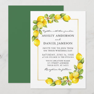 Aquarellfarben Lemons Goldrahmen Hochzeit Einladung