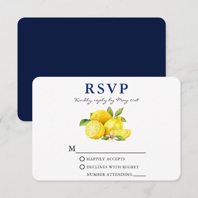 Aquarellfarben Lemons Grüne Blau Zurück RSVP Karte (Vorne/Hinten)