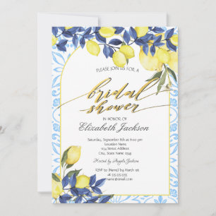 Aquarellfarben Lemons Italian Blue Tiles Brautpart Einladung