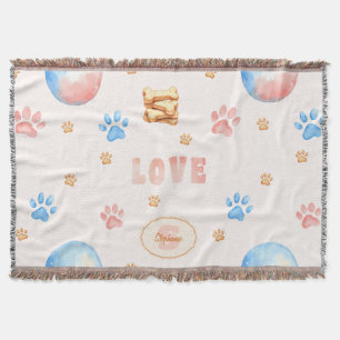 Aquarellfarben-"LIEBE"-Design mit Hundepaw-Drucken Decke