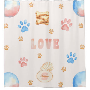 Aquarellfarben-"LIEBE"-Design mit Hundepaw-Drucken Duschvorhang