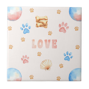 Aquarellfarben-"LIEBE"-Design mit Hundepaw-Drucken Fliese