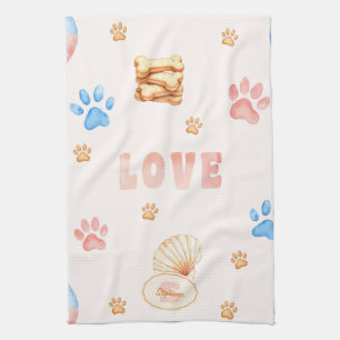 Aquarellfarben-"LIEBE"-Design mit Hundepaw-Drucken Geschirrtuch