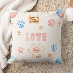 Aquarellfarben-"LIEBE"-Design mit Hundepaw-Drucken Kissen