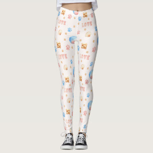 Aquarellfarben-"LIEBE"-Design mit Hundepaw-Drucken Leggings