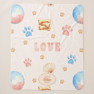 Aquarellfarben-"LIEBE"-Design mit Hundepaw-Drucken Sherpadecke