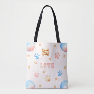 Aquarellfarben-"LIEBE"-Design mit Hundepaw-Drucken Tasche