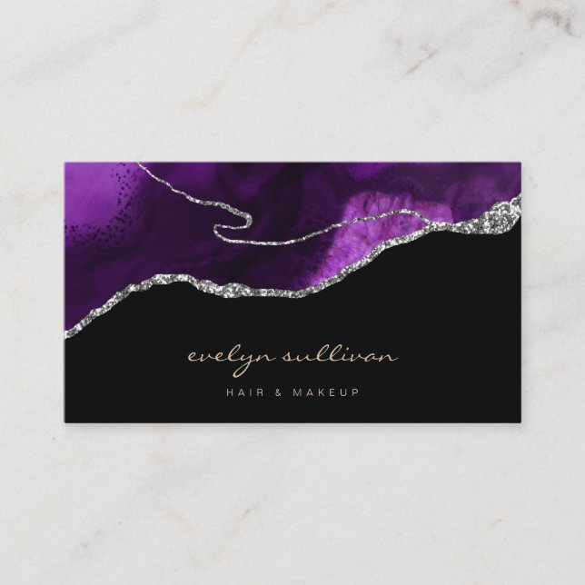 Aquarellfarben lila auf Schwarz Visitenkarte (Vorderseite)