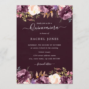 Aquarellfarben Lila Bloom Quinceanera Einladung