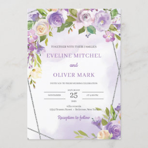 Aquarellfarben lila Blumen Einladung