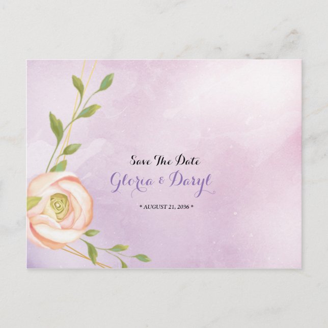 Aquarellfarben lila Chic Save the Date Ankündigungspostkarte (Vorderseite)