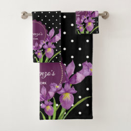 Aquarellfarben Lila Irische Schwarz-weiße Polka Do Badhandtuch Set