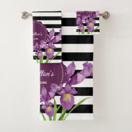 Aquarellfarben Lila Irische Schwarz-weiße Streifen Badhandtuch Set