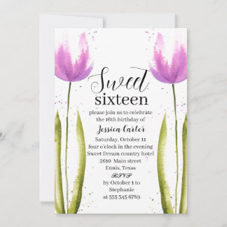Aquarellfarben Lila Tulips Bläsersüß 16 Sechzehn Einladung
