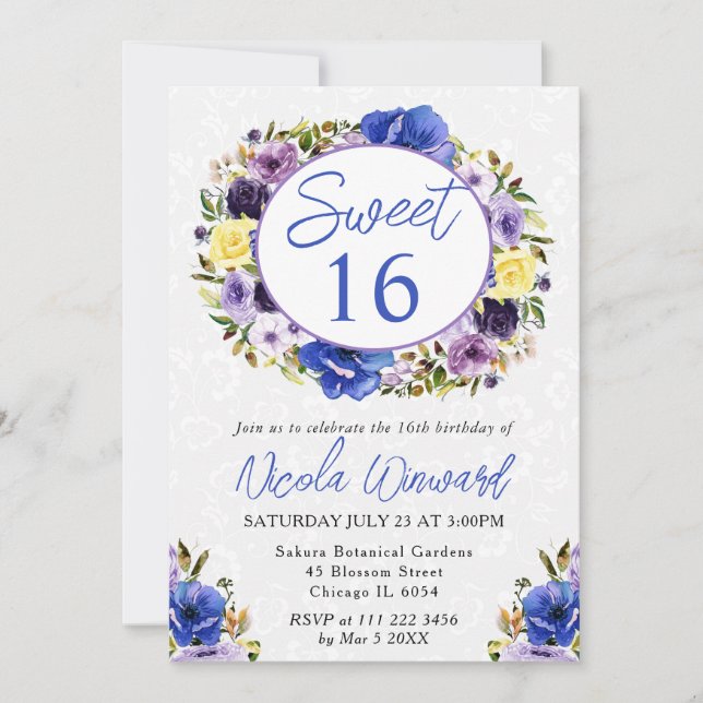 Aquarellfarben Lila und Cremefeuer Süß 16 Einladung (Vorderseite)