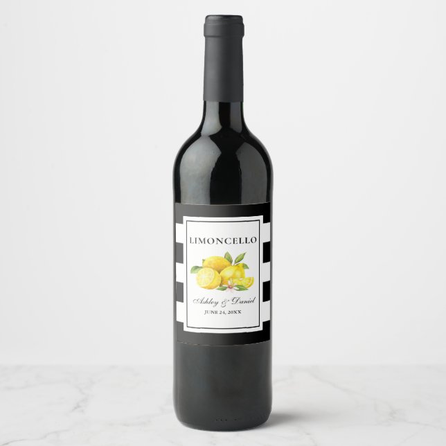 Aquarellfarben Limoncello Streifen Flaschenetikett Weinetikett (Vorderseite)