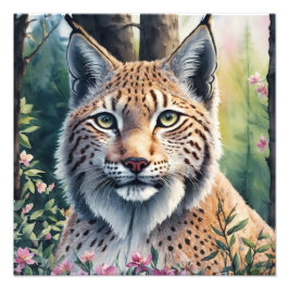 Aquarellfarben Lynx Blumenstrauß Fotodruck