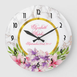 Aquarellfarben Magnolien, Imitate Marmortextur Hoc Große Wanduhr