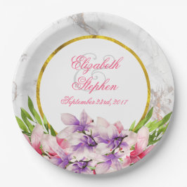 Aquarellfarben Magnolien, Imitate Marmortextur Hoc Pappteller