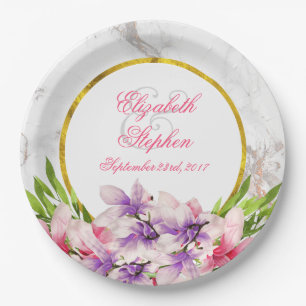 Aquarellfarben Magnolien, Imitate Marmortextur Hoc Pappteller