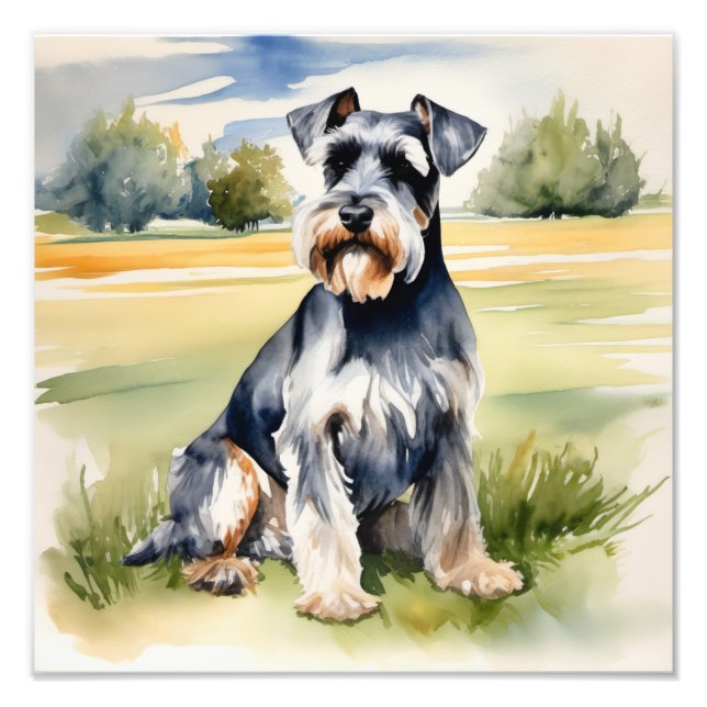 Aquarellfarben Miniatur Schnauzer - Hunde Kunst dr Fotodruck (Vorne)