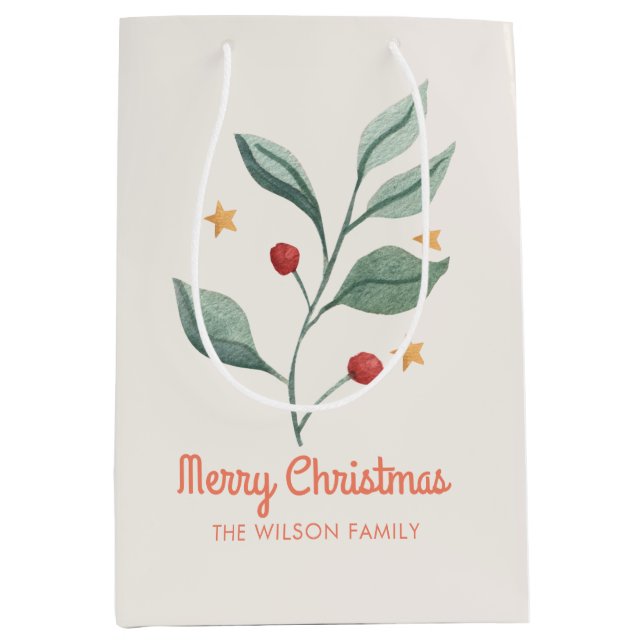 Aquarellfarben mistletoe Star Weihnachtsweihnachts Mittlere Geschenktüte (Vorderseite)