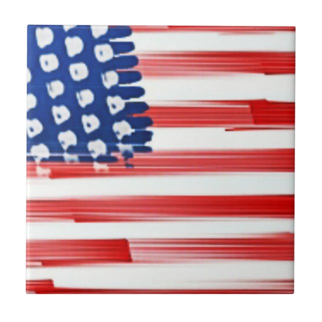 Aquarellfarben mit amerikanischer Flagge Fliese (Vorderseite)