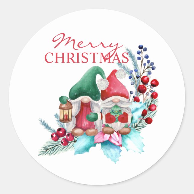 Aquarellfarben mit rotem und grünem Hut Runder Aufkleber (Vorderseite)