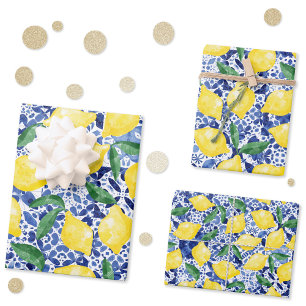 Aquarellfarben Mittelmeer Zitronenleuchte Zitrusfr Geschenkpapier Set