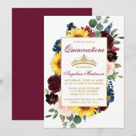 Aquarellfarben Mixed Burgundi Floral Gold Quincean Einladung